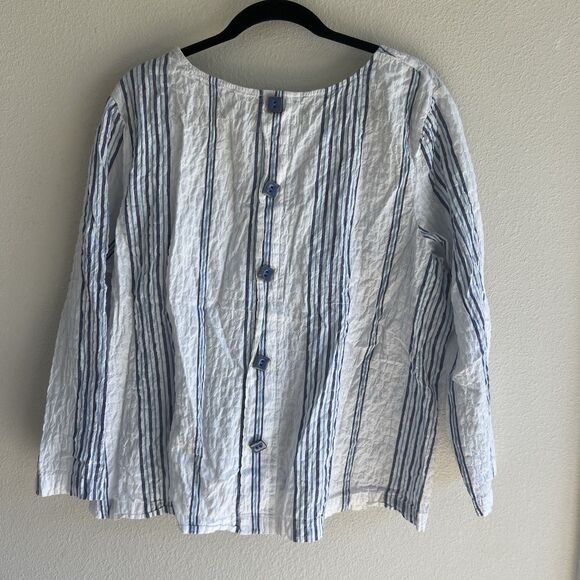 Habitat Blue White Stripe Boxy Blouse Women’s Large Lagenlook Coastal - Picture 2 of 6